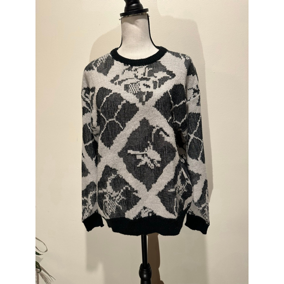 KOMAN Sweaters - Women's KOMAN Black & White Patterned Crew Neck Sweater L